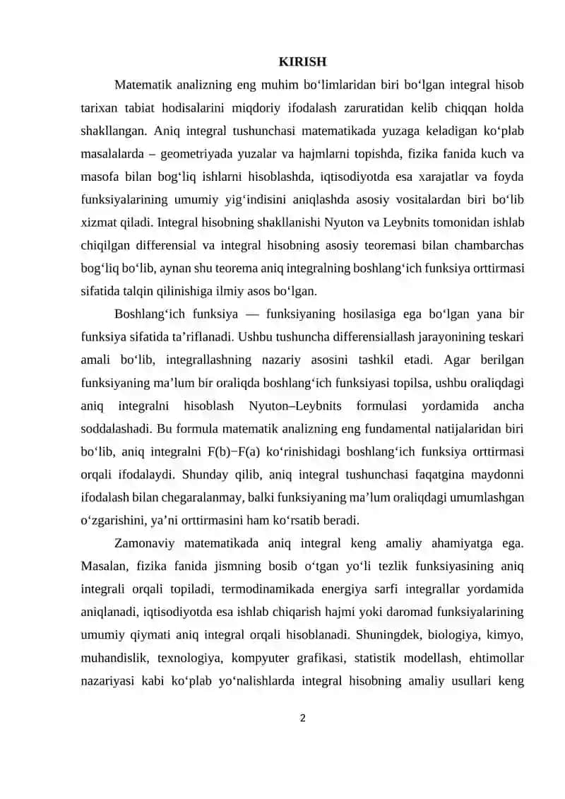 Aniq integralning boshlang'ich funksiyaning orttirmasi sifatida aniqlash 2