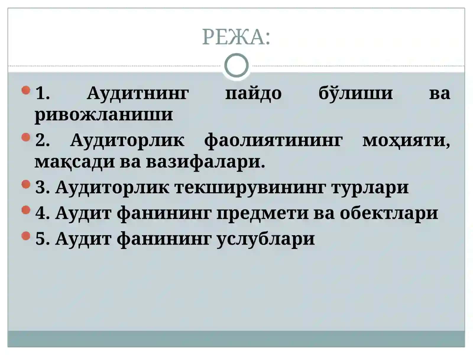 Аудитга умумий тавсиф 2