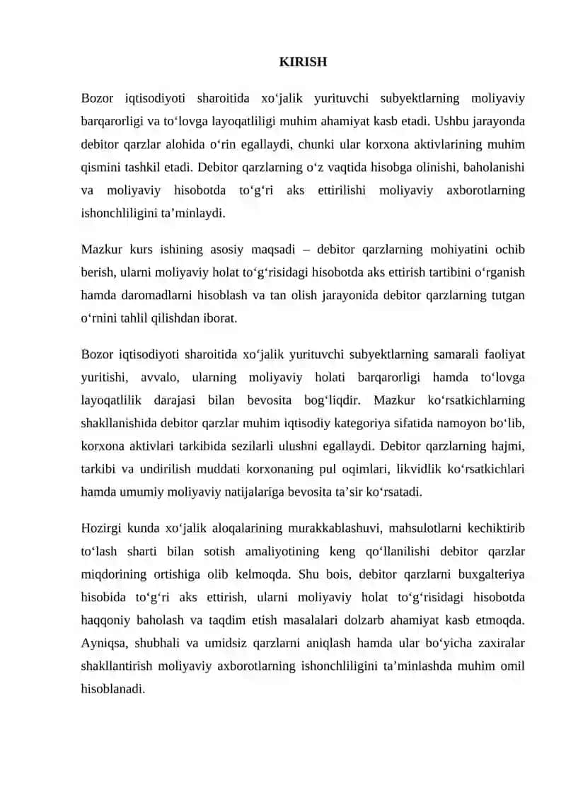 Debitor Qarzlar va Daromadlar Hisobi 2
