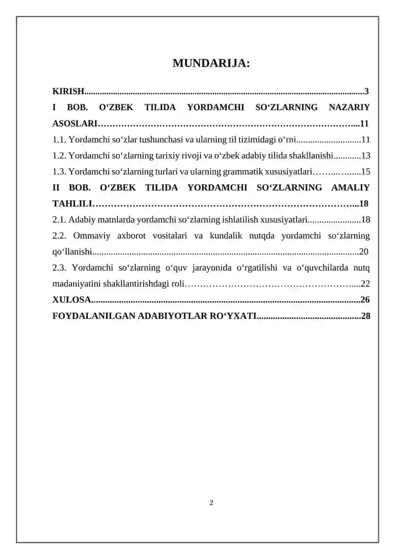 O’ZBEK TILIDA YORDAMCHI SO’ZLAR 2