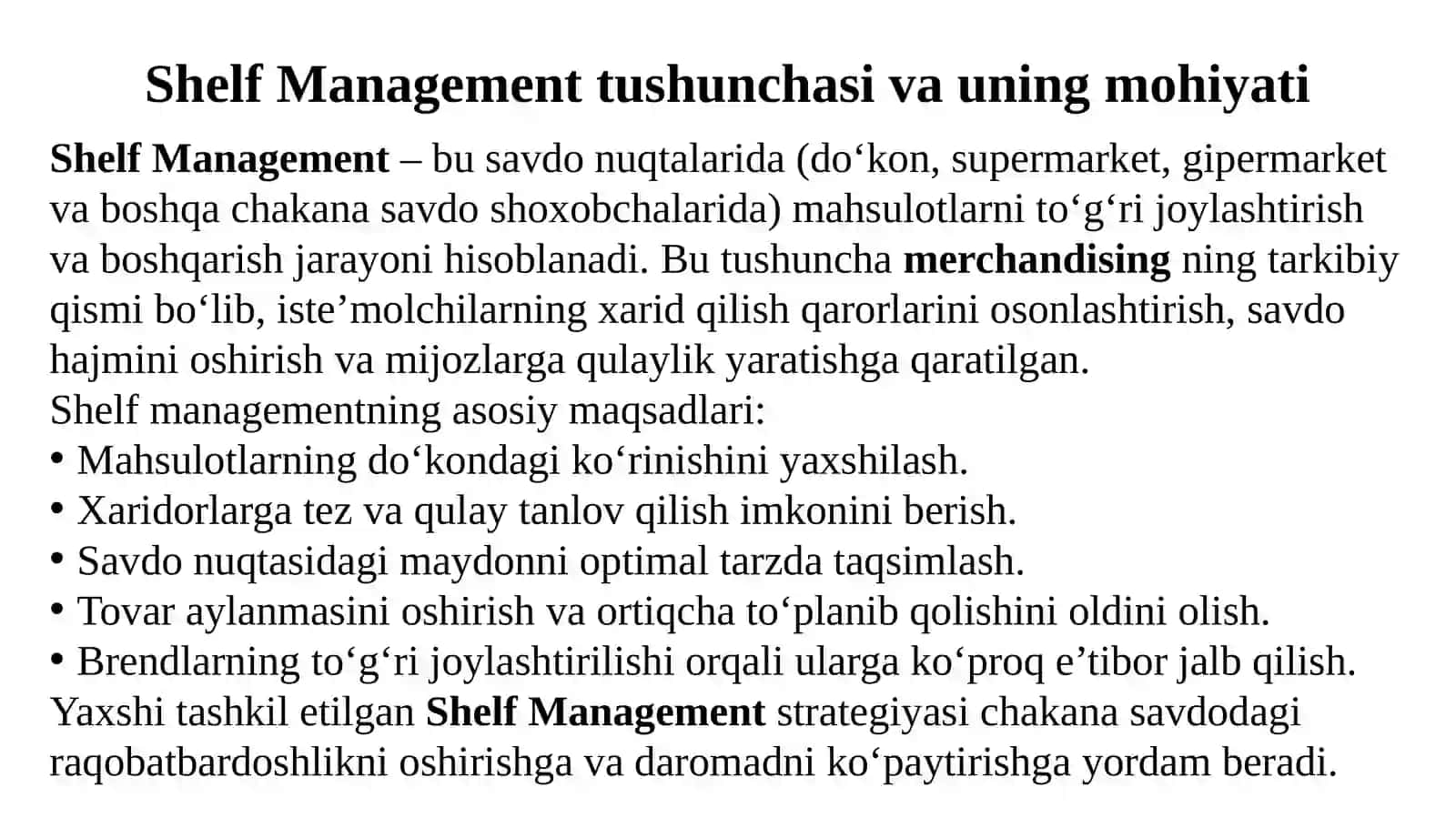 Shelf Management 2