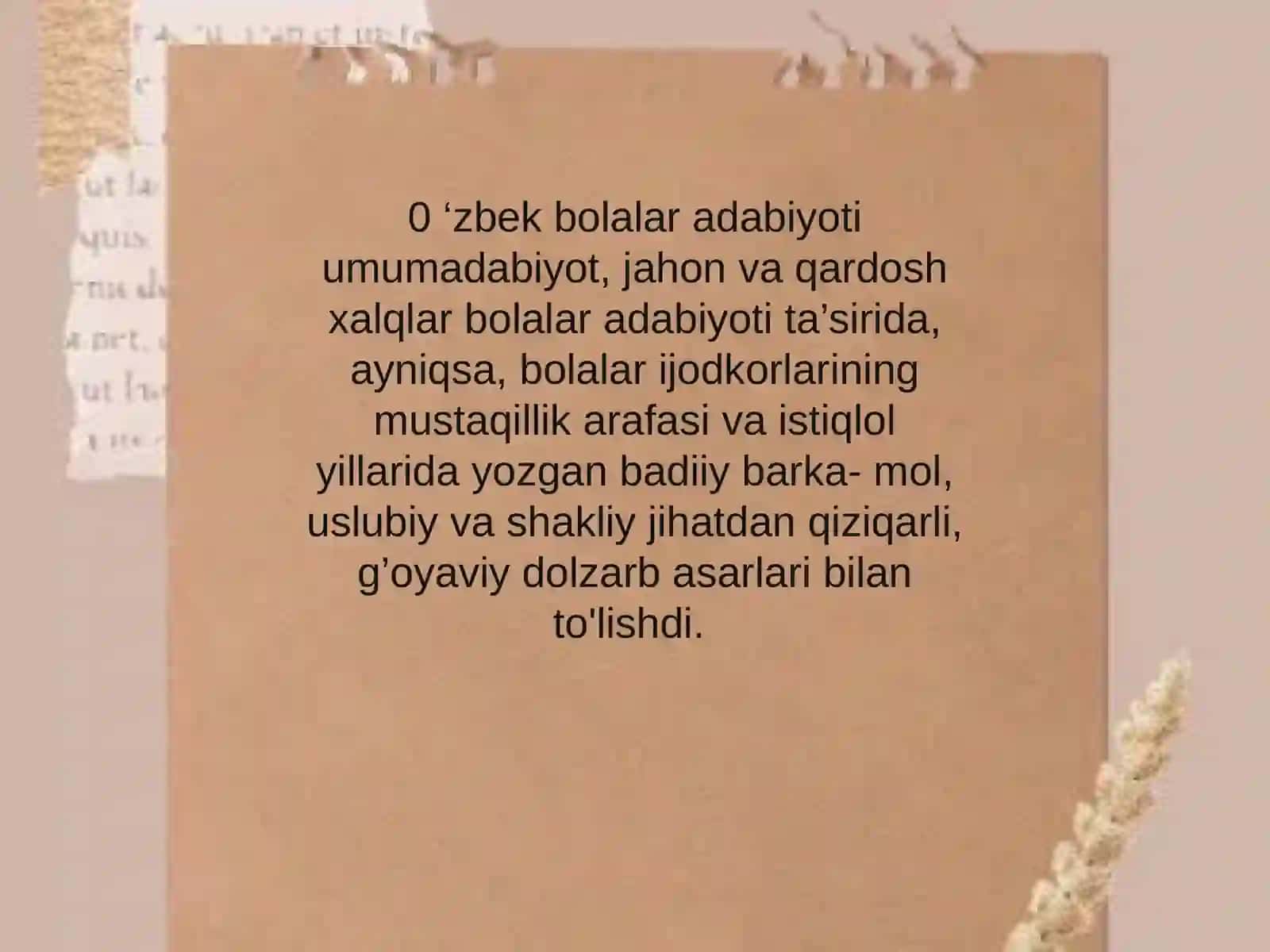 Istiqlol davri o'zbek bolalar adabiyoti nasriy taraqqiyoti 2