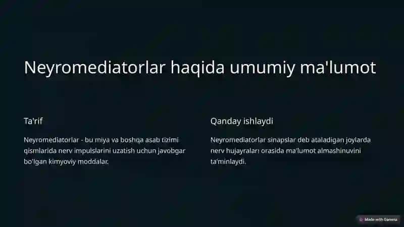 Neyromediatorlar: Biosintez, Ahamiyativa Kasalliklari 2