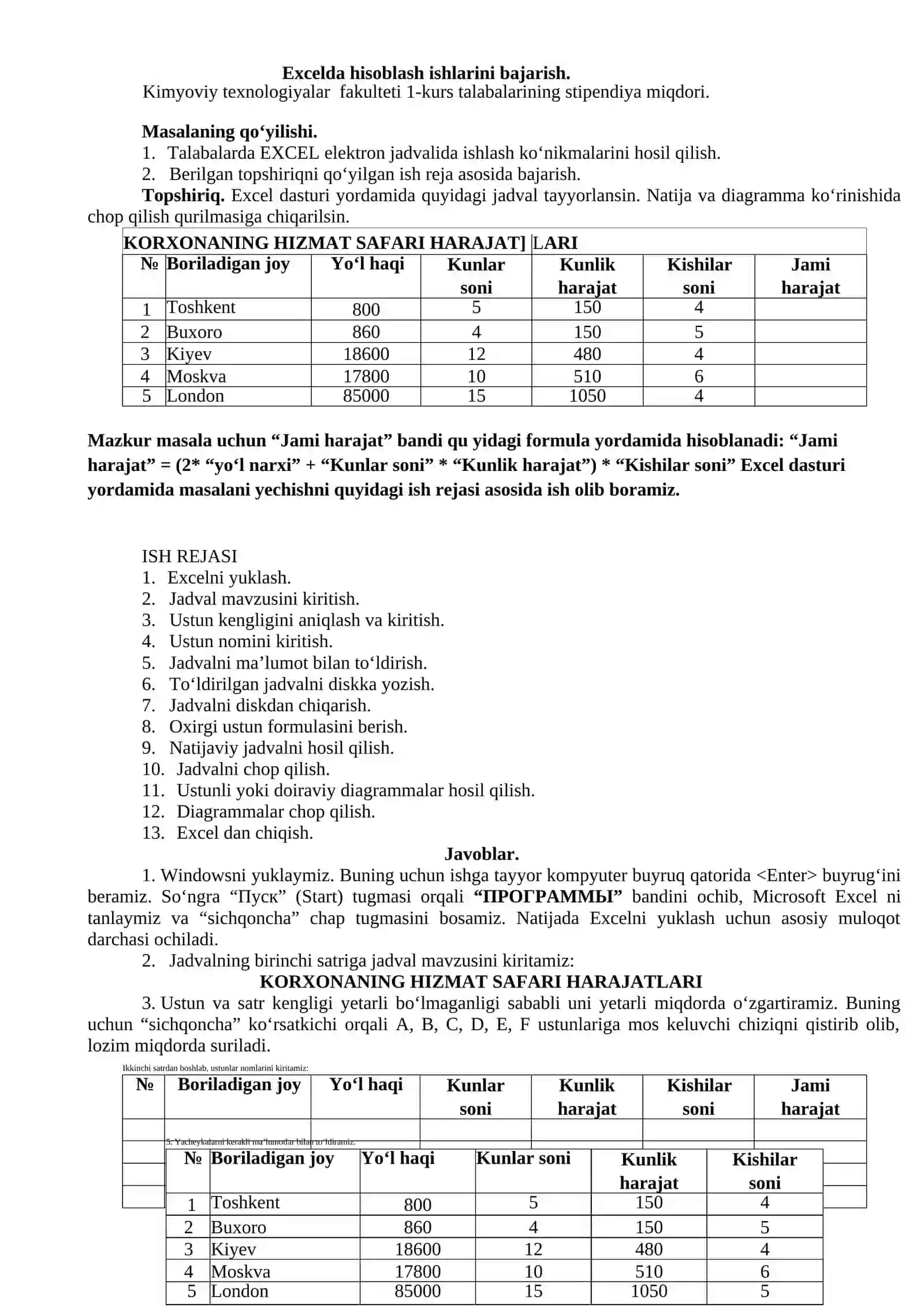 MS Excel elektron jadval xaqida umumiy tushuncha 2