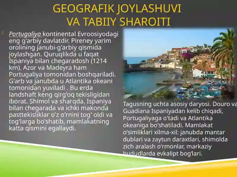 Portugaliya Geografik joylashuvi va tabiiy sharoiti 2