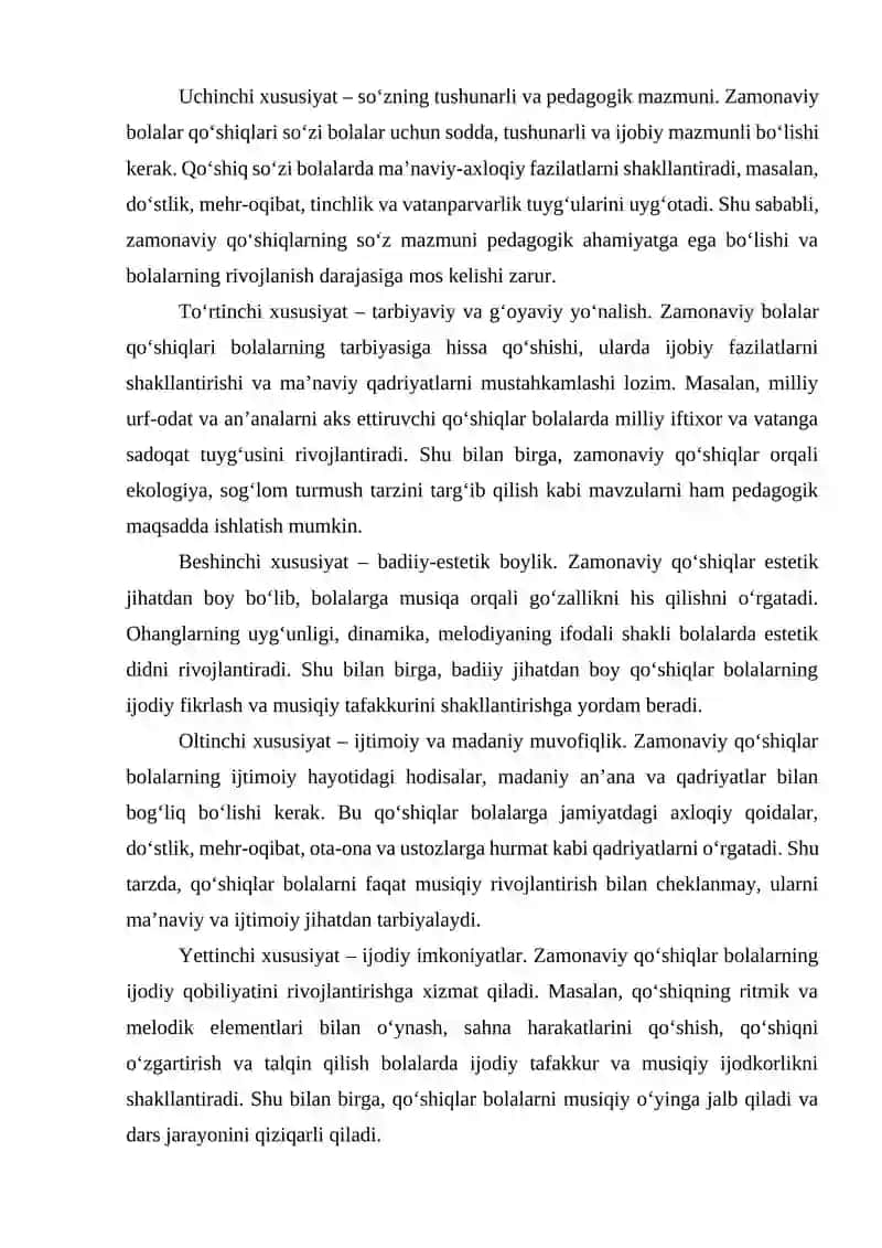 ZAMONAVIY BOLALAR QO‘SHIQLARINI TANLASH MEZONLARI 2