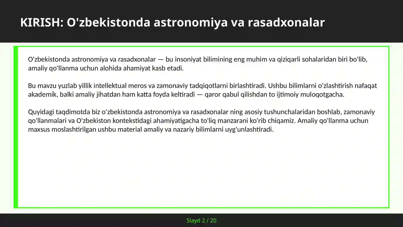 Ulugbek merosi va zamonaviy astronomiya — amaliy qo'llanma 2