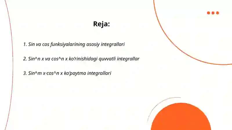 Trigonametrik funksiyalarni integrallash 2