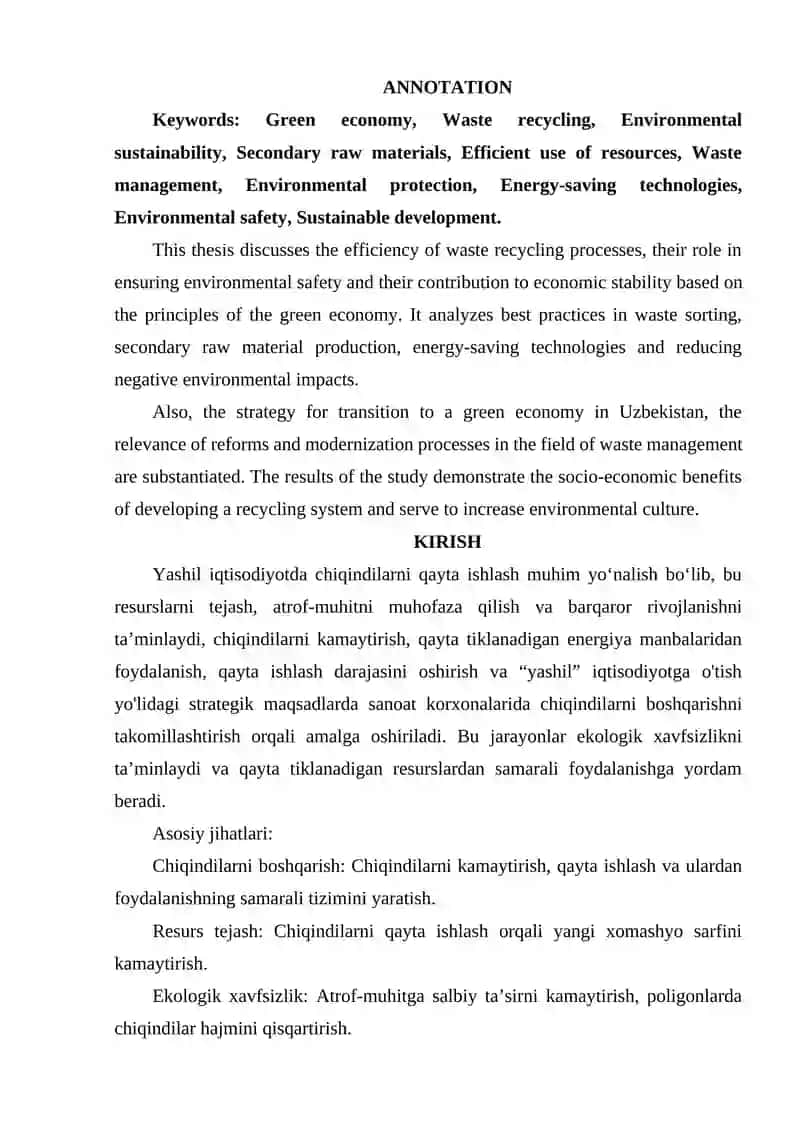 YASHIL IQTISODIYOT CHIQINDILARNI QAYTA ISHLASH 2