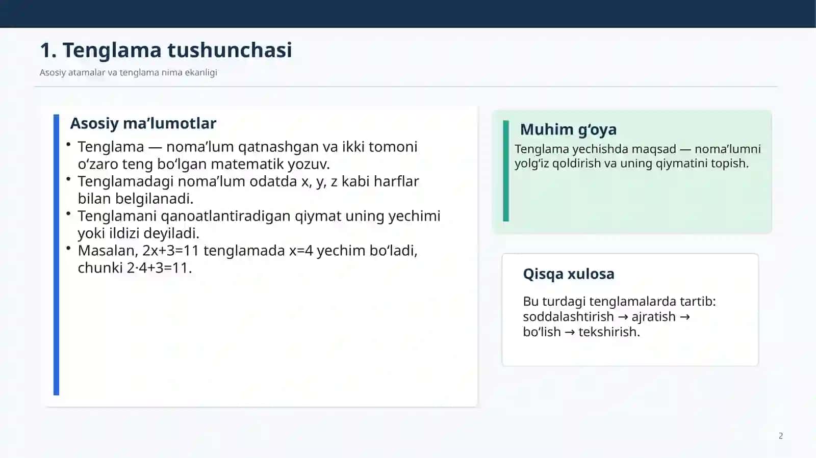 Bir noma’lumli chiziqli tenglamalar 2