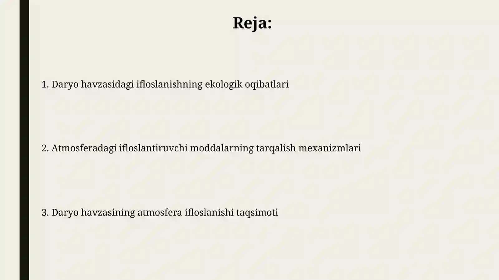 Atmosferada yoĝinlarining daryo havzasibo'yichataqsimlanishi 2