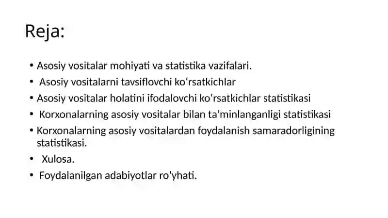 ASOSIY VOSITALAR KO’RSATGICHI STATISTIKASI 2