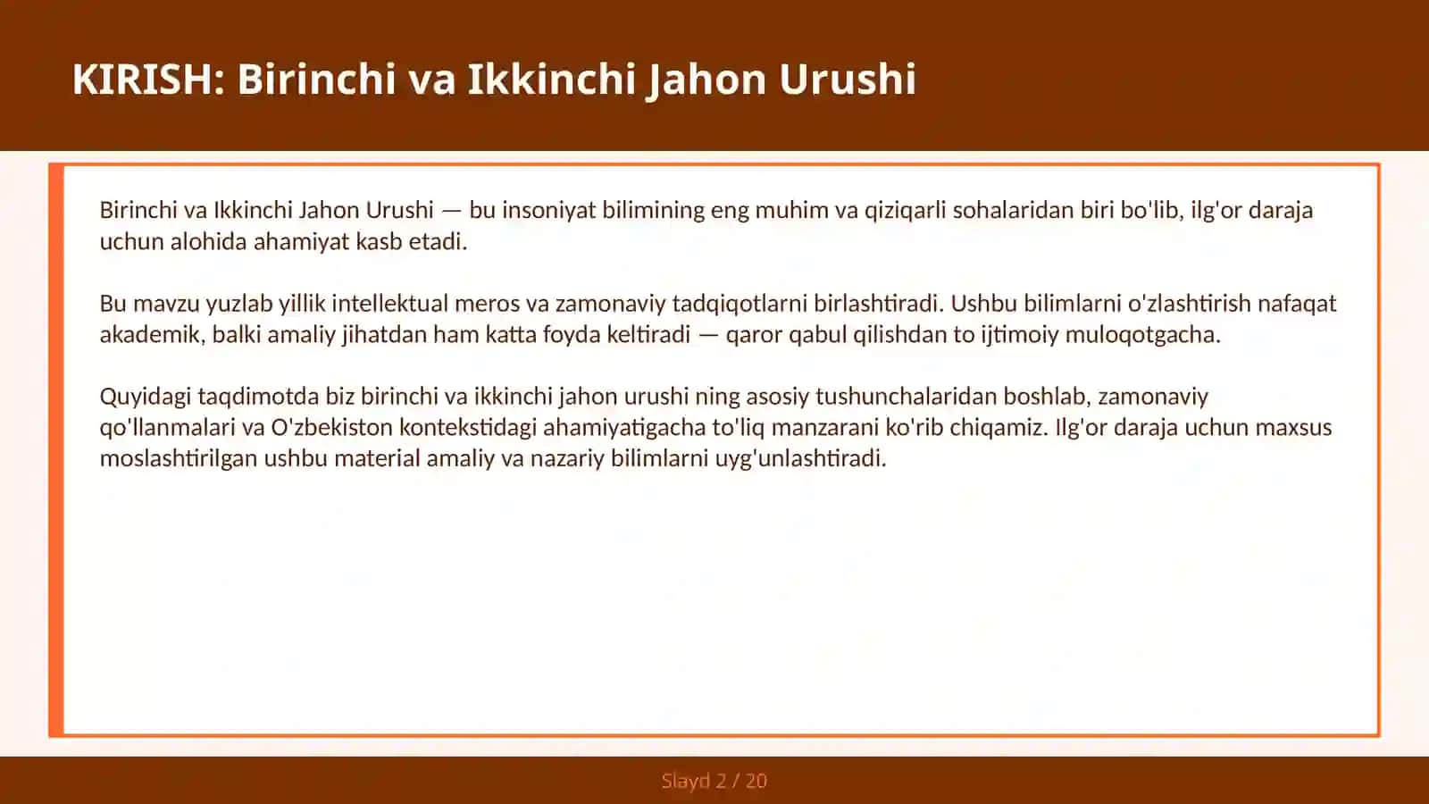 Birinchi va Ikkinchi Jahon Urushi 2