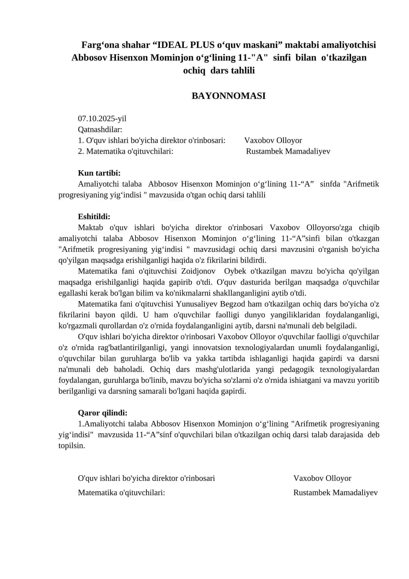 Ochiq dars bayonnomasi namunasi 2