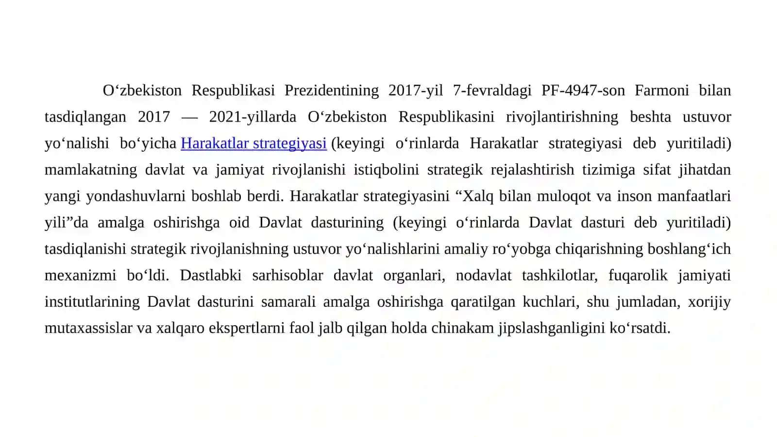 2017-2021 yillardagi harakatlar strategiyasi 2
