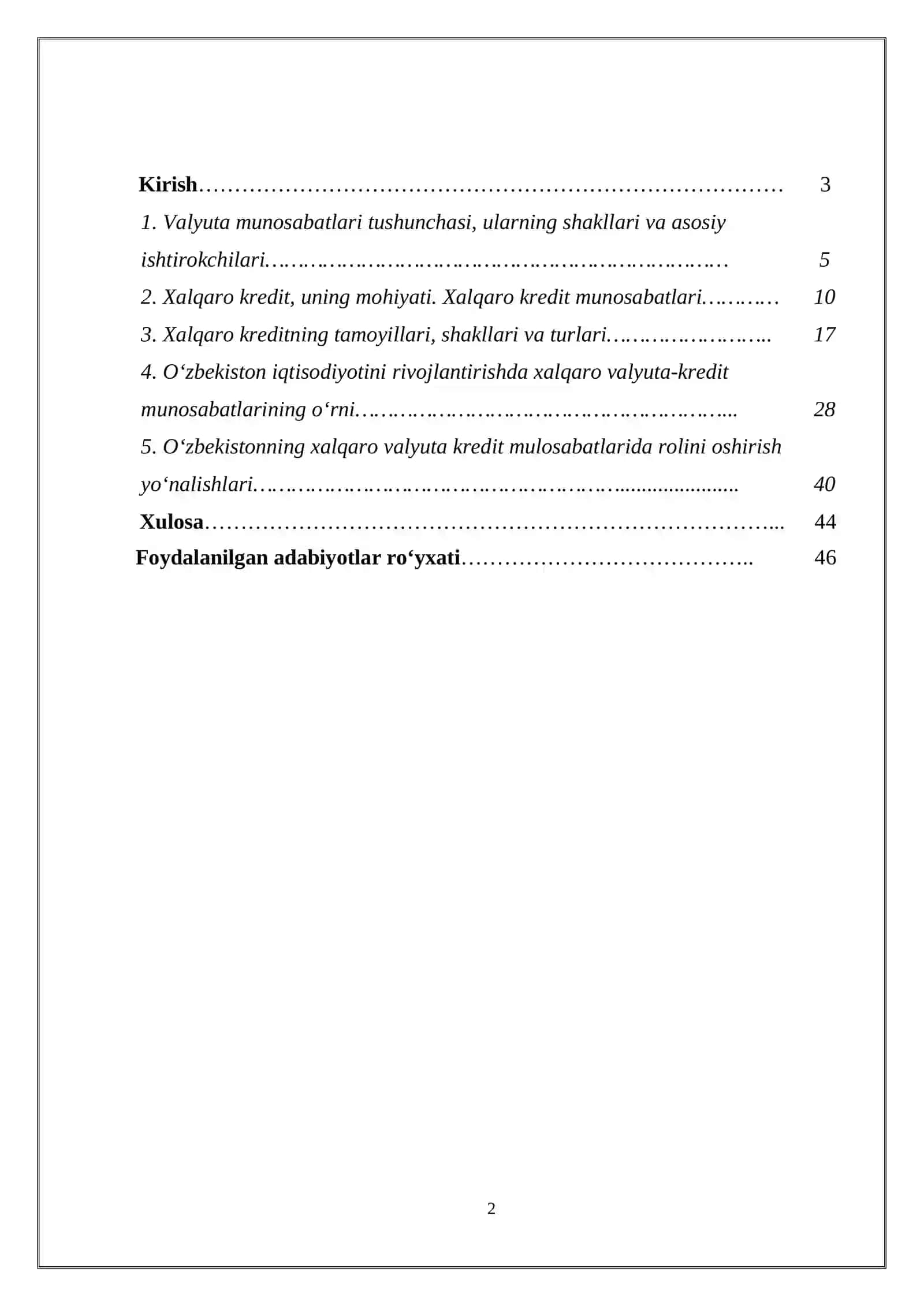 VALYUTA MUNOSABATLARİ KURS ISHI 2