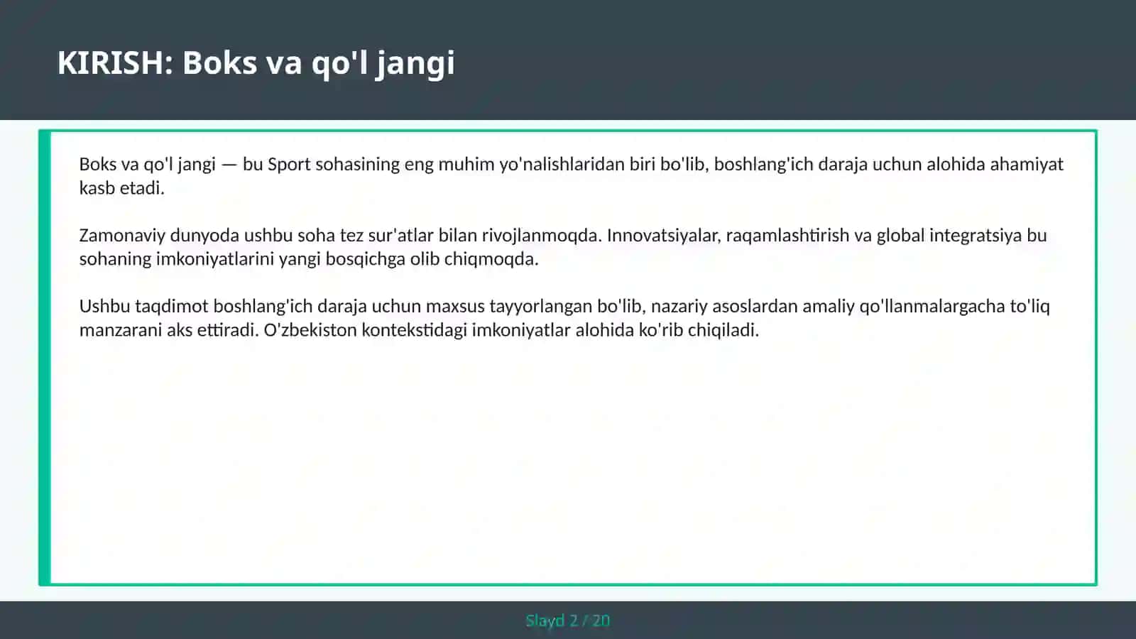 BOKS VA QO'L JANGI 2