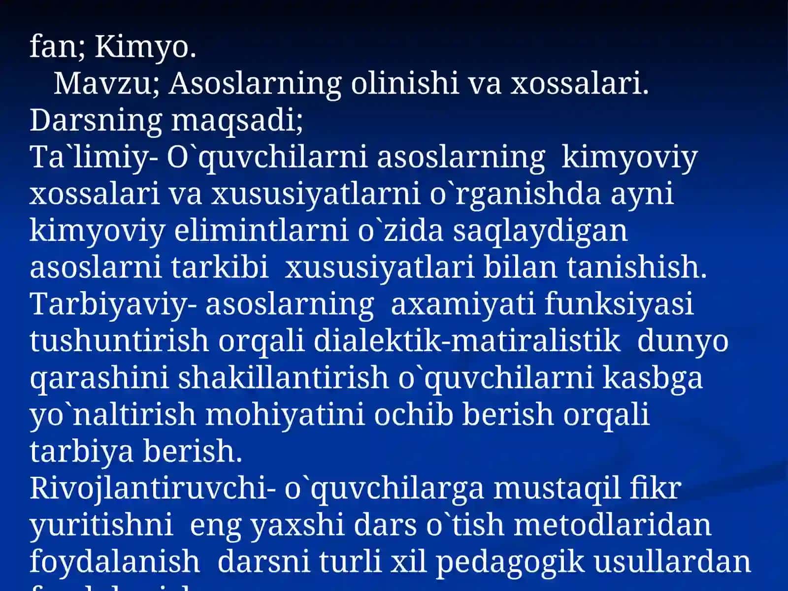 Asoslarning olinishi va xossalari 2
