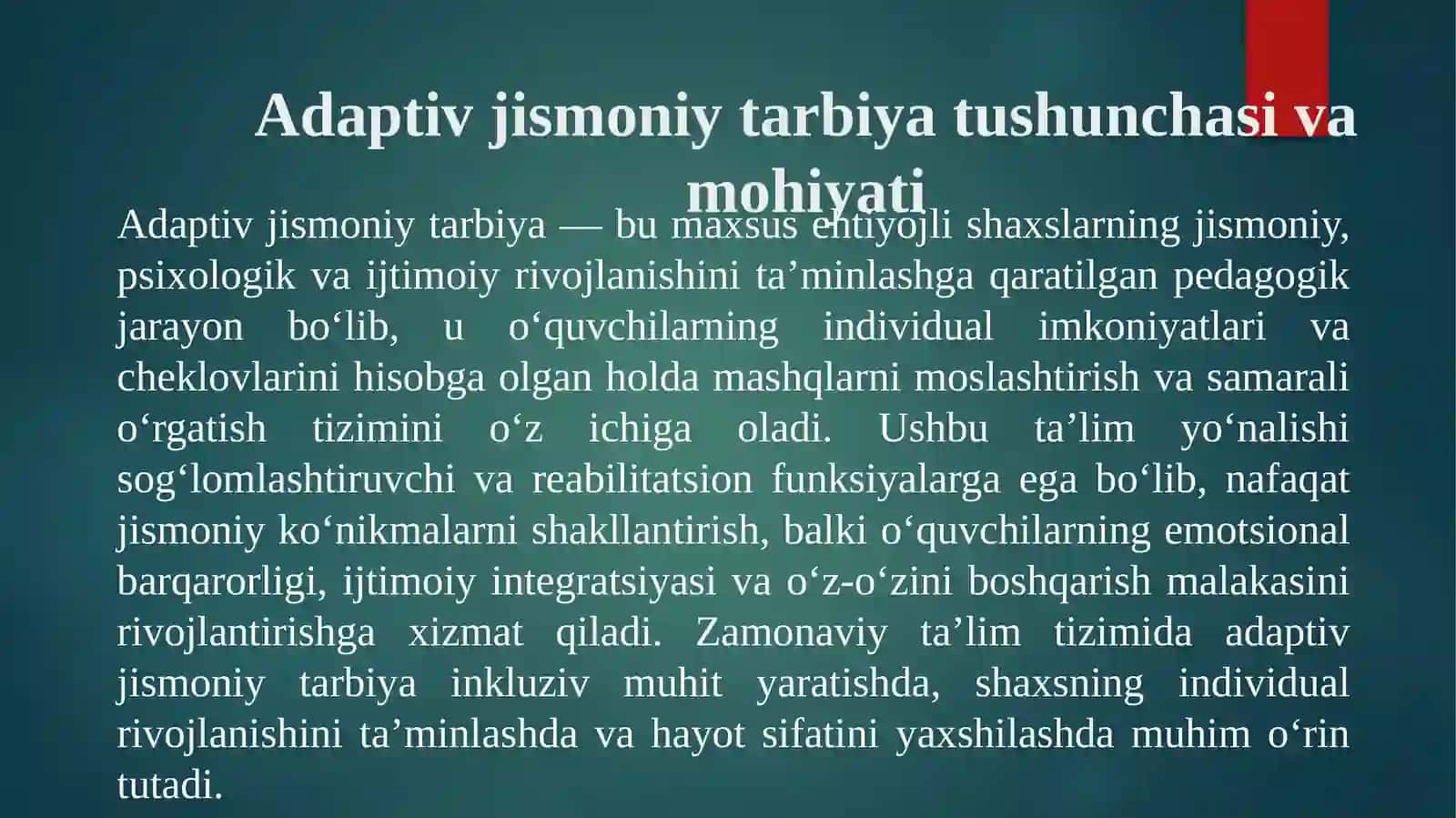 Adaptiv jismoniy tarbiya jarayonida shaxsni tarbiyalash 2