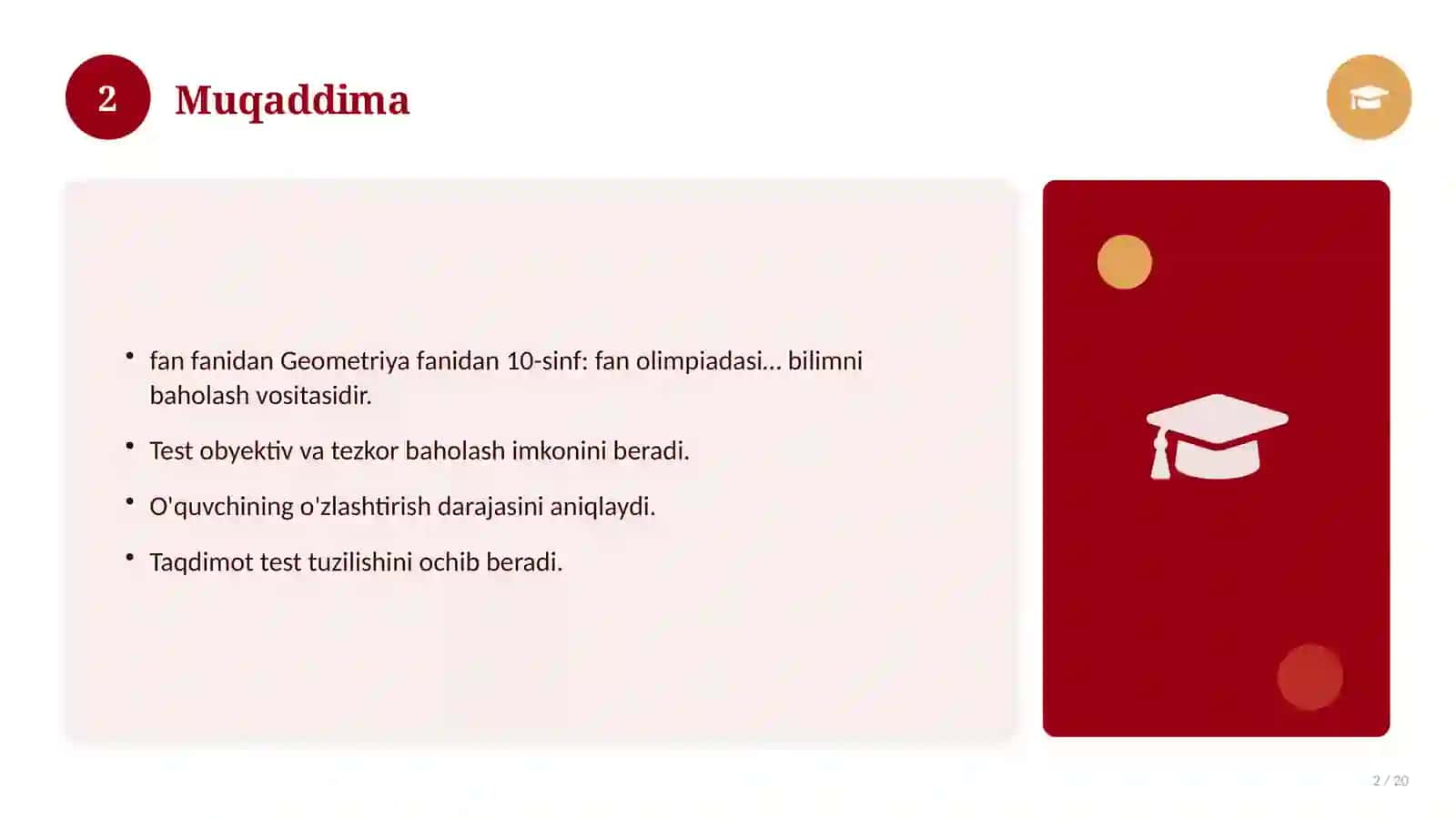 Geometriya fanidan 10-sinf: fan olimpiadasi savollari 2