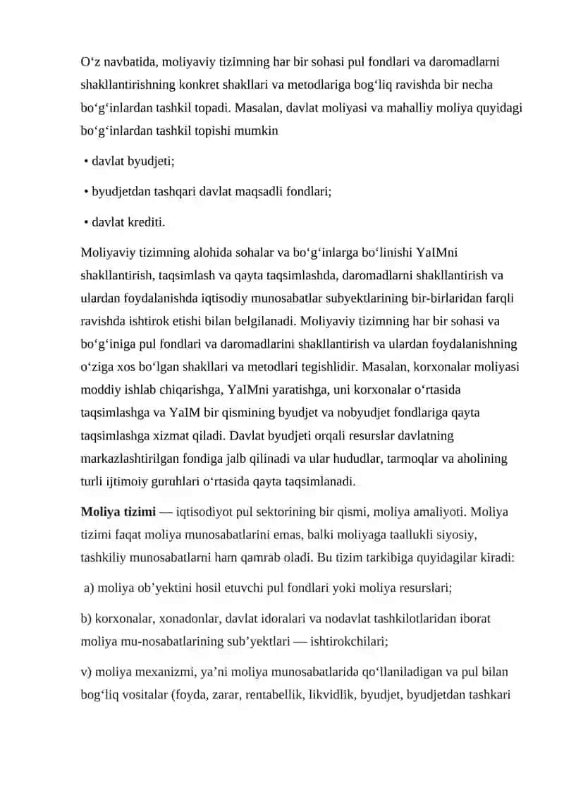 O’zbekiston Respublikasi moliya tizimi 2