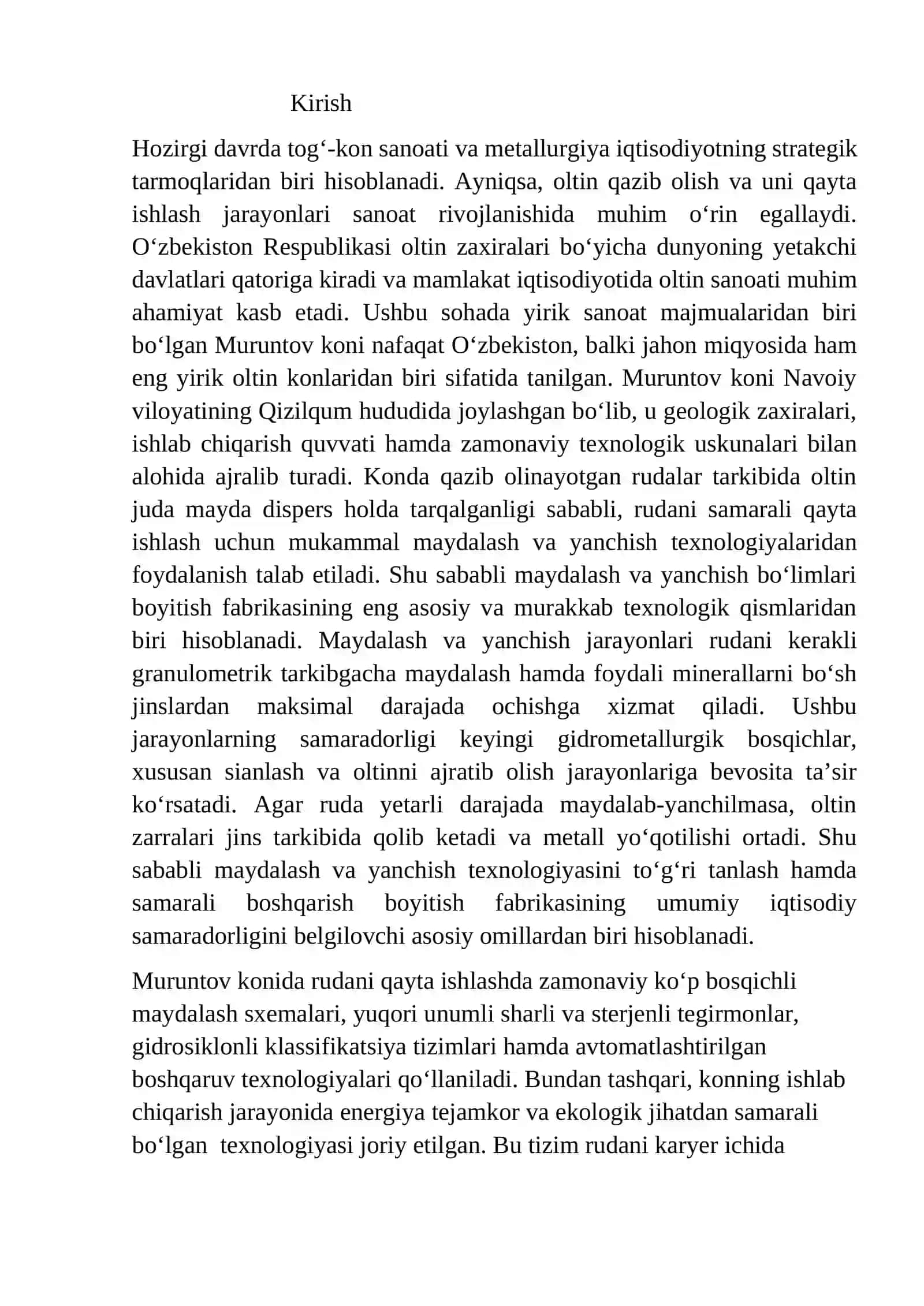 Muruntov oltin koni rudalarini boyitishda maydalash va yanchish bo’limi 2