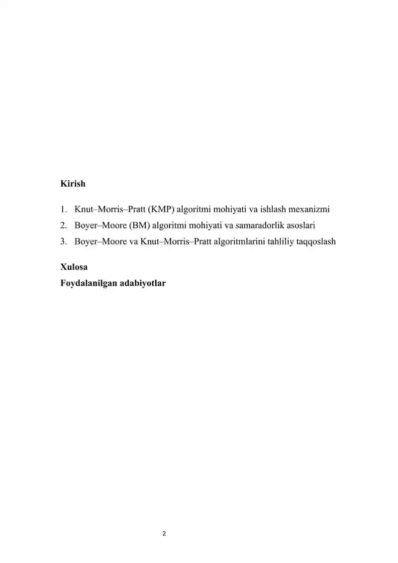 Boyer–Moore va Knut–Morris–Pratt algoritmlarini taqqoslash   mustaqil ish 2
