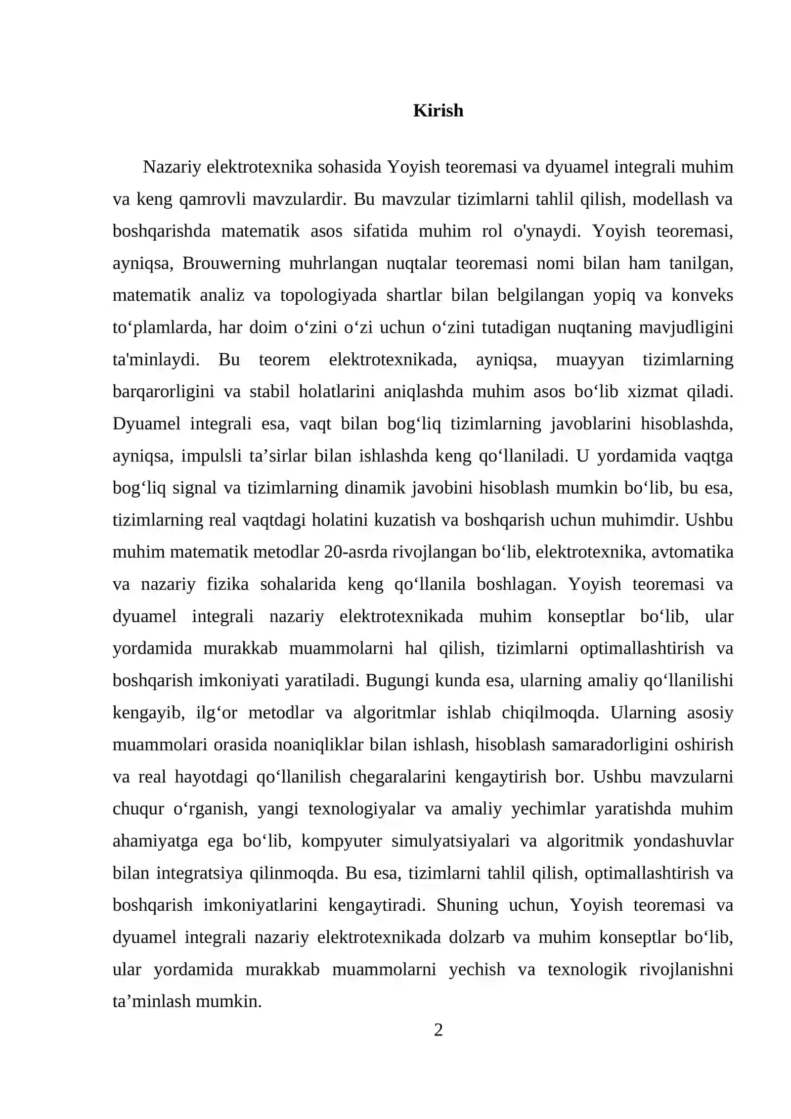 YOYISH TEOREMASI. DYUAMEL INTEGRALI 2
