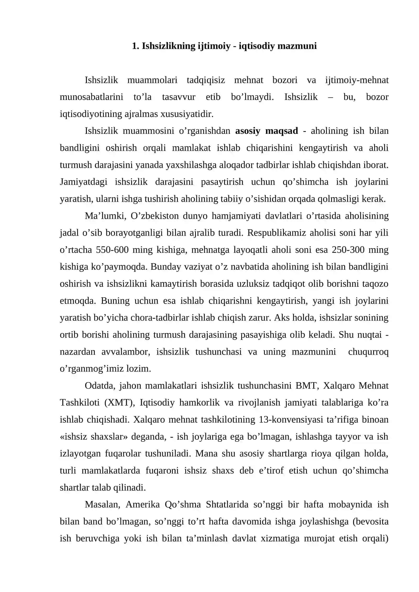 Ishsizlik sabablari, turlari va ko’rsatkichlari 2