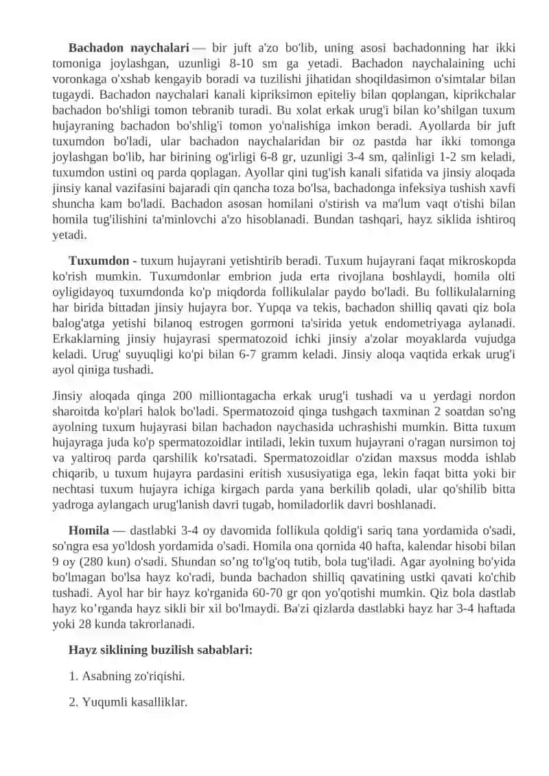 Ayollar ichki jinsiy a'zolari anatomiyasi 2
