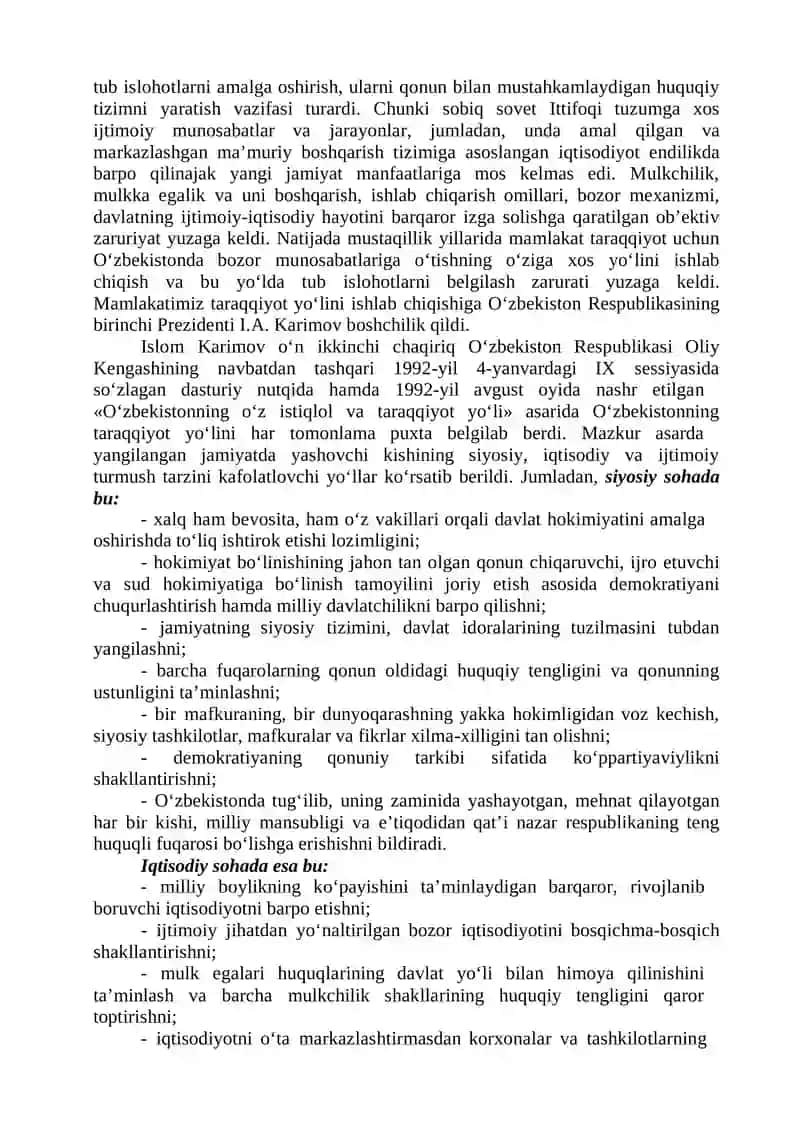 O‘zbekistonning o‘ziga xos istiqlol va taraqqiyot yo‘li 2