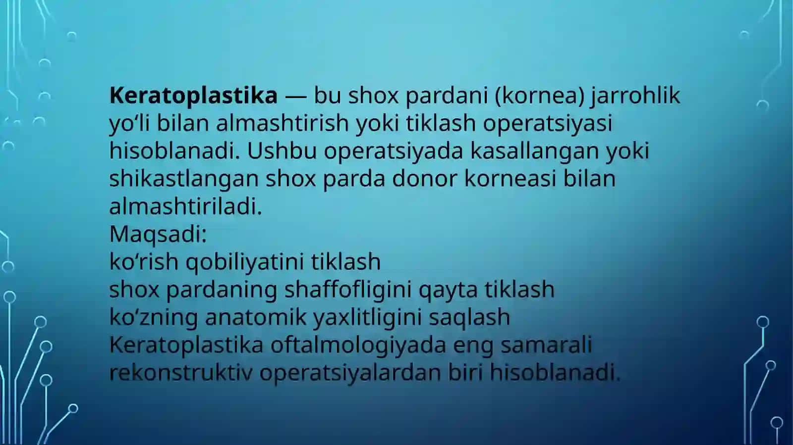 Keratoplastika, uning turlari va asoratlari 2