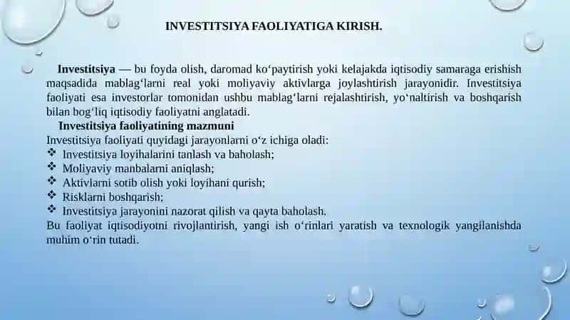 INVESTITSIYA FAOLIYATINI KREDITLASH 2