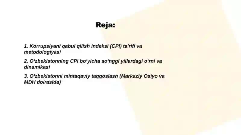 Korrupsiyani qabul qilish indeksi (CPI) 2