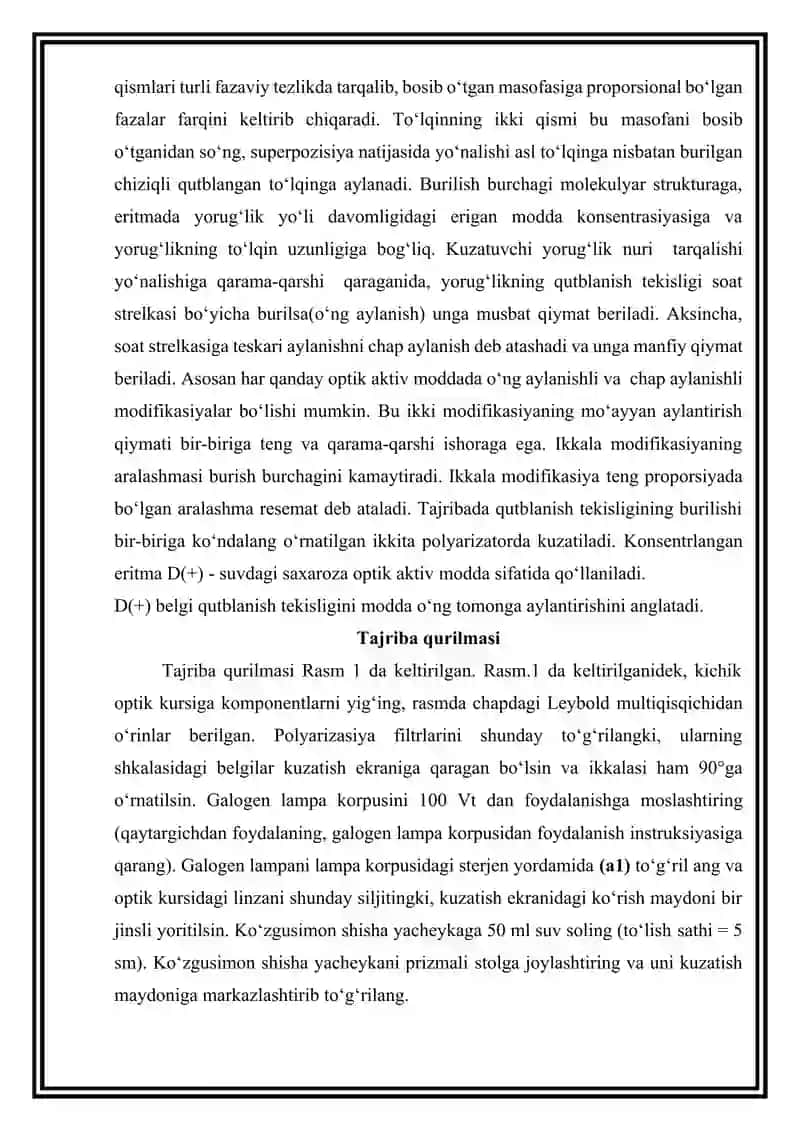 Qutblanish tеkisligining burilishini o‘rganish 2