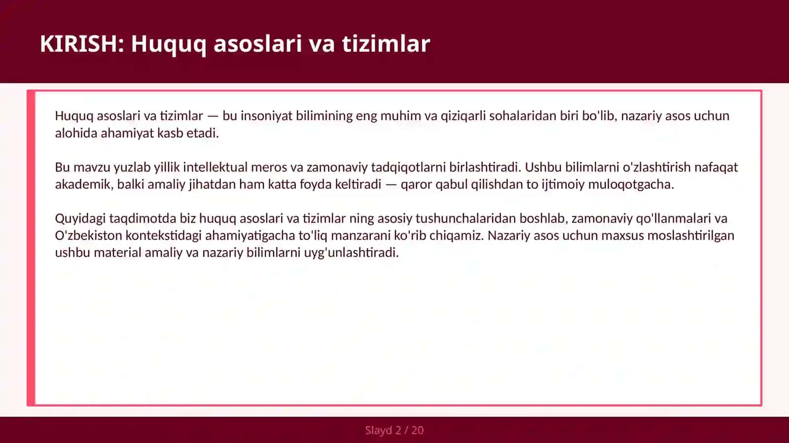 Huquq asoslari va tizimlar 2