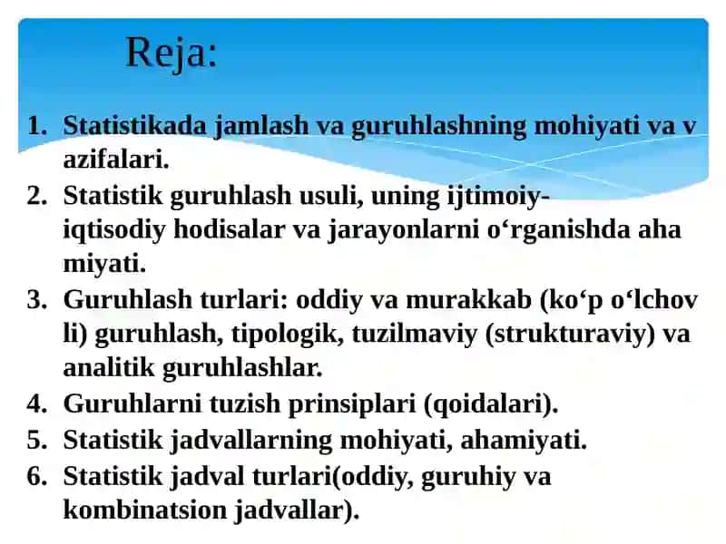 Statistik guruhlash va jamlash 2