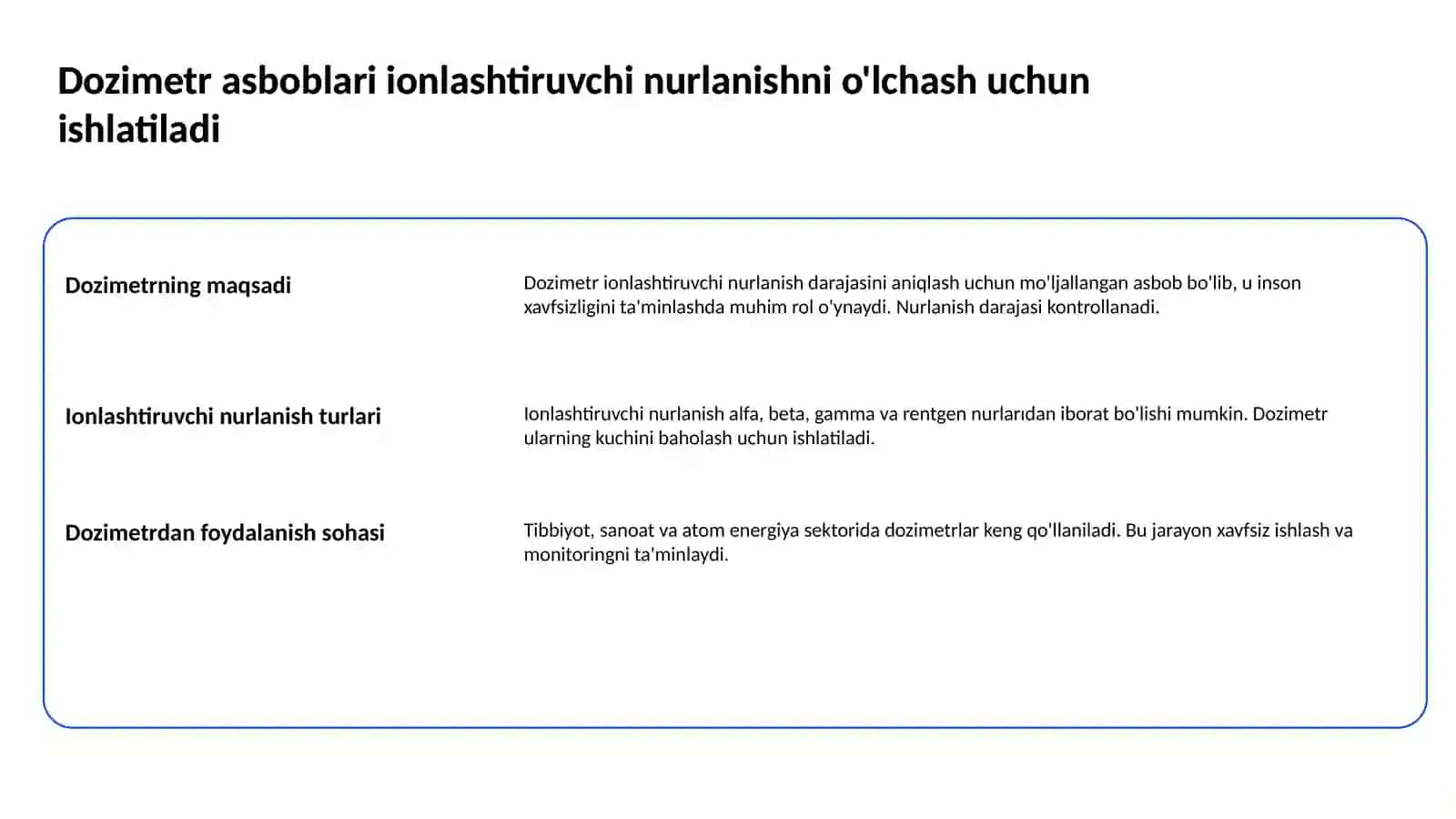 Dozimetriya metodlari. Dozimetrik asboblar tasnifi 2