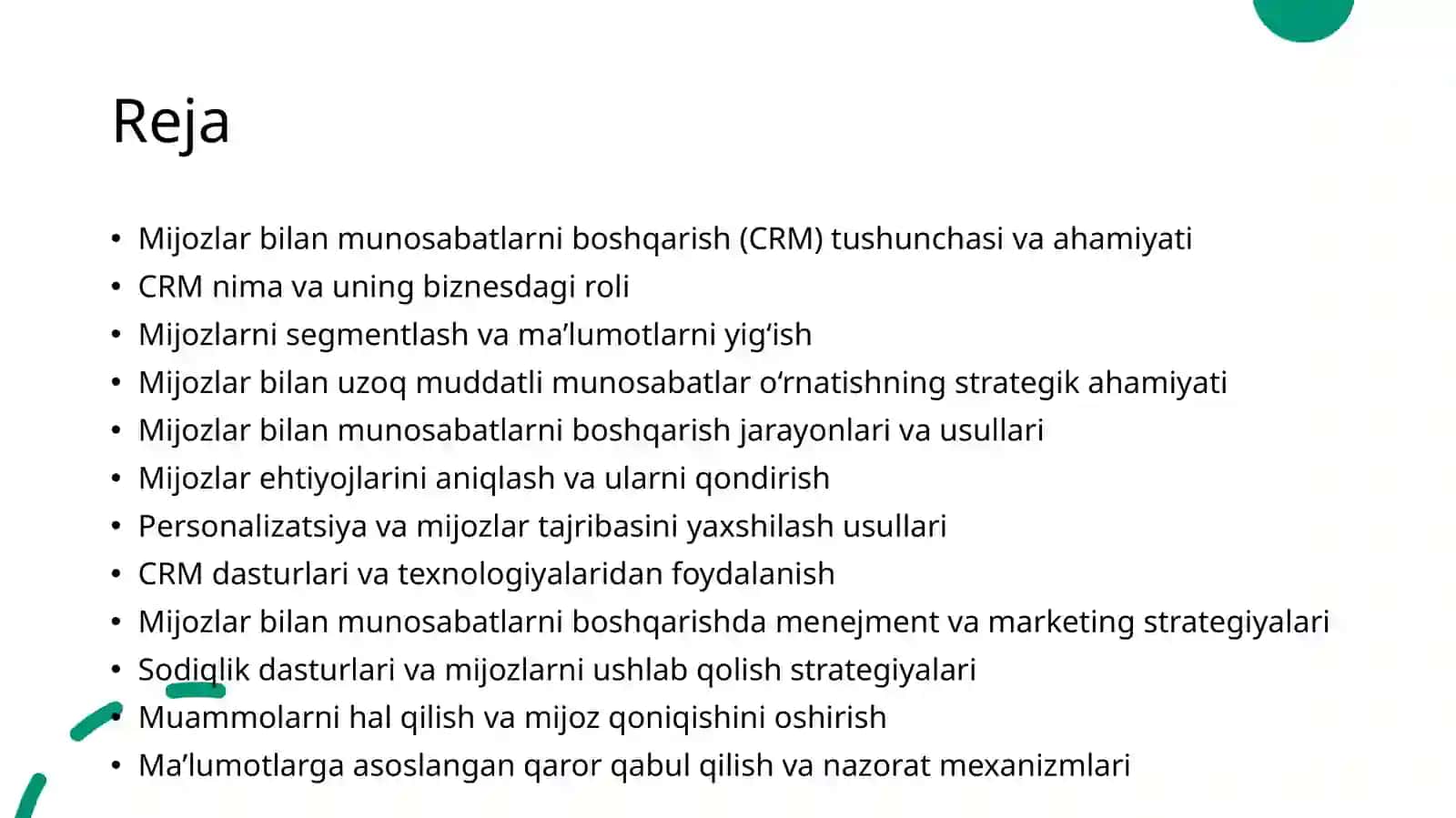 Bozorda mijozlar bilan munosabatlarni boshqarish 2