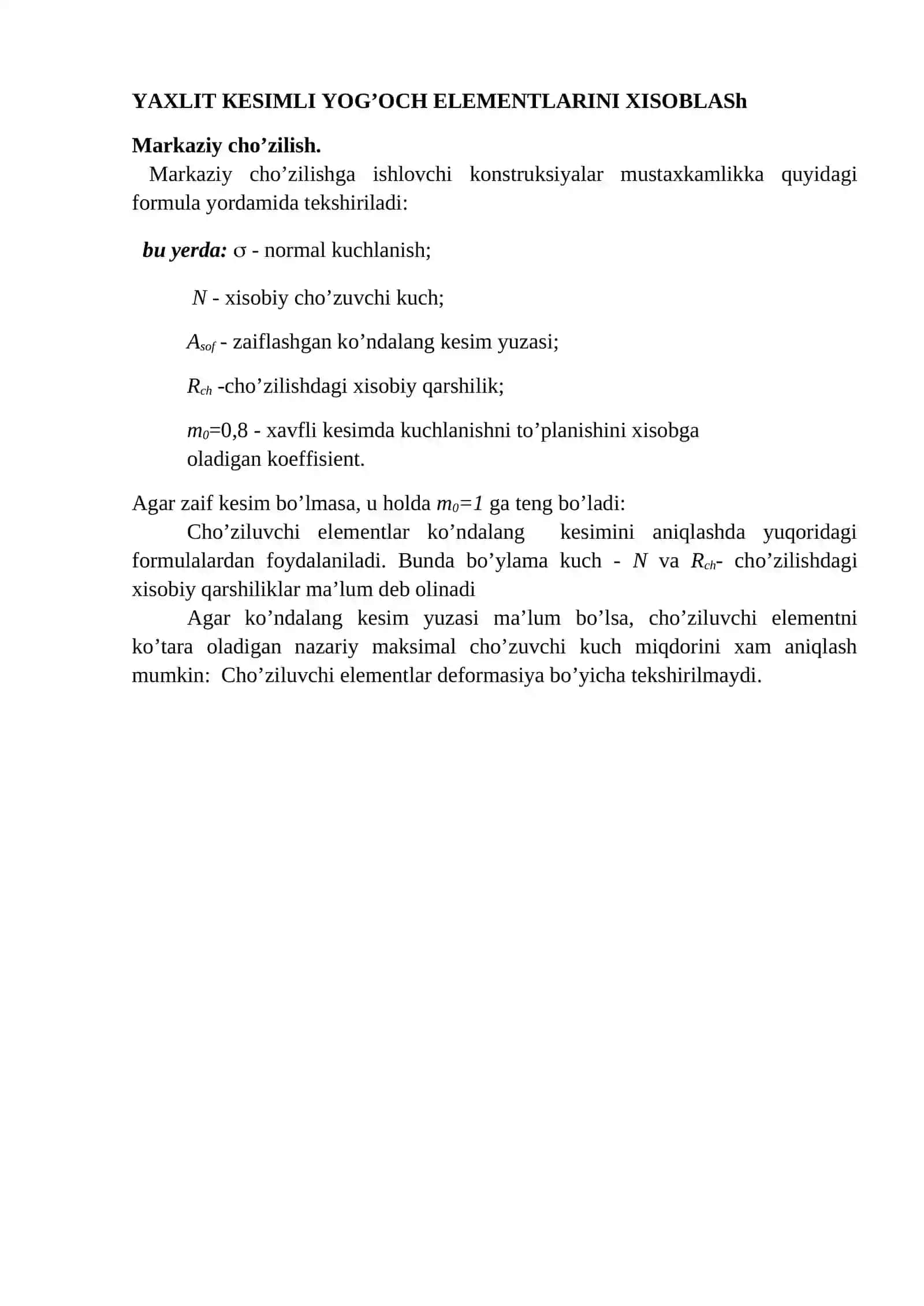 Yog’och konstruksiya elementlarining hisobi 2