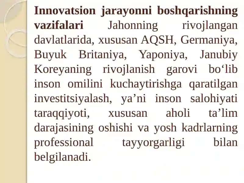 Innovatsion jarayonni boshqarish 2