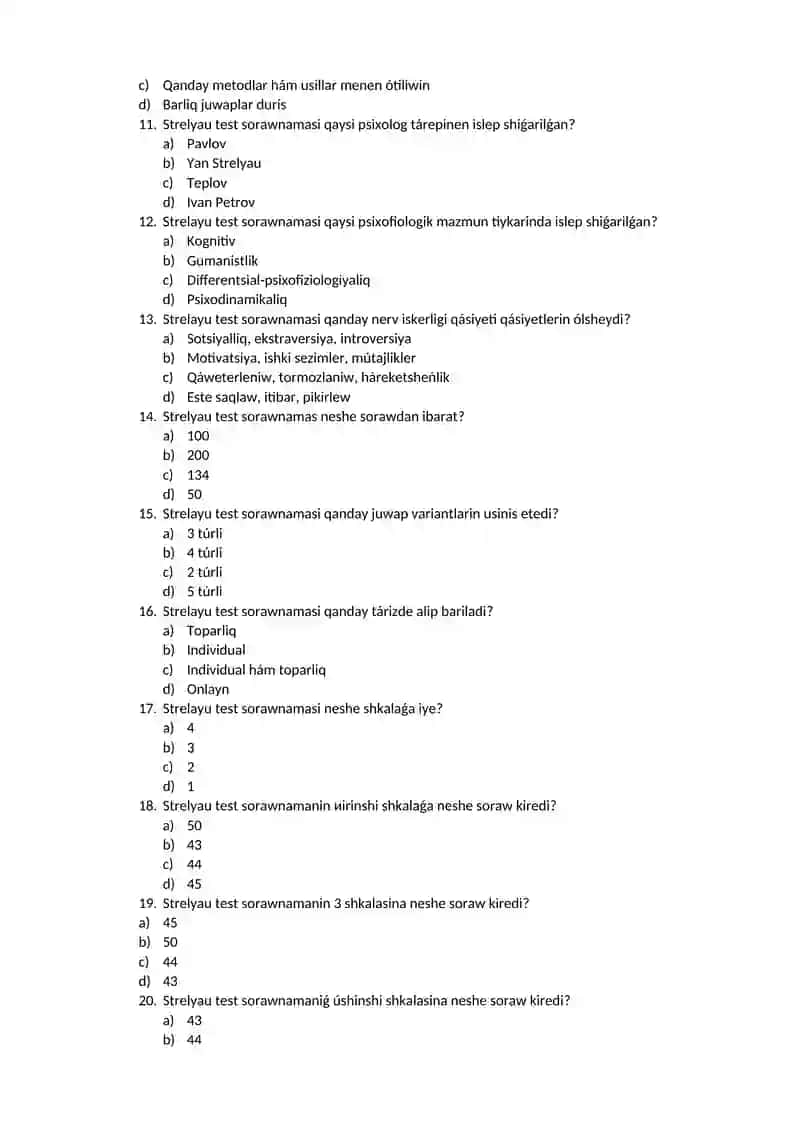 Pedagogikaliq-psixologiyaliq diagnostika testlar 2