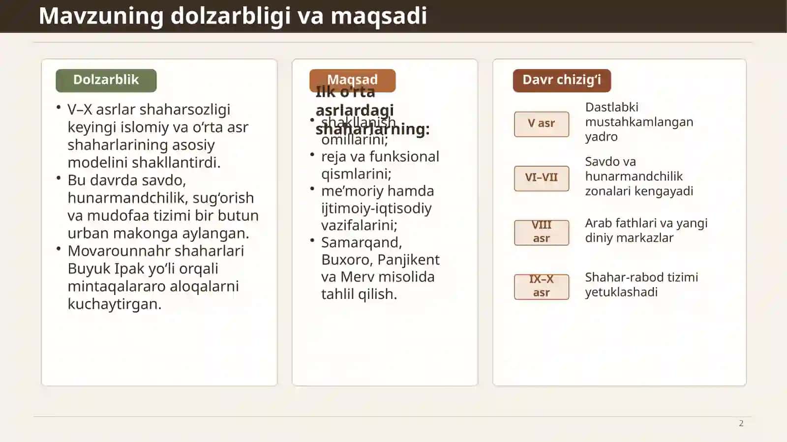 Ilk o‘rta asrlarda shaharsozlik (V–X asrlar) 2