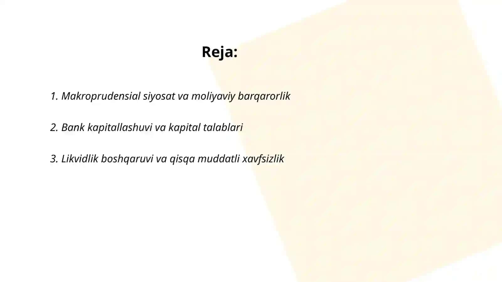 Oliyaviy Barqarorlik va Bank Tizimi 2