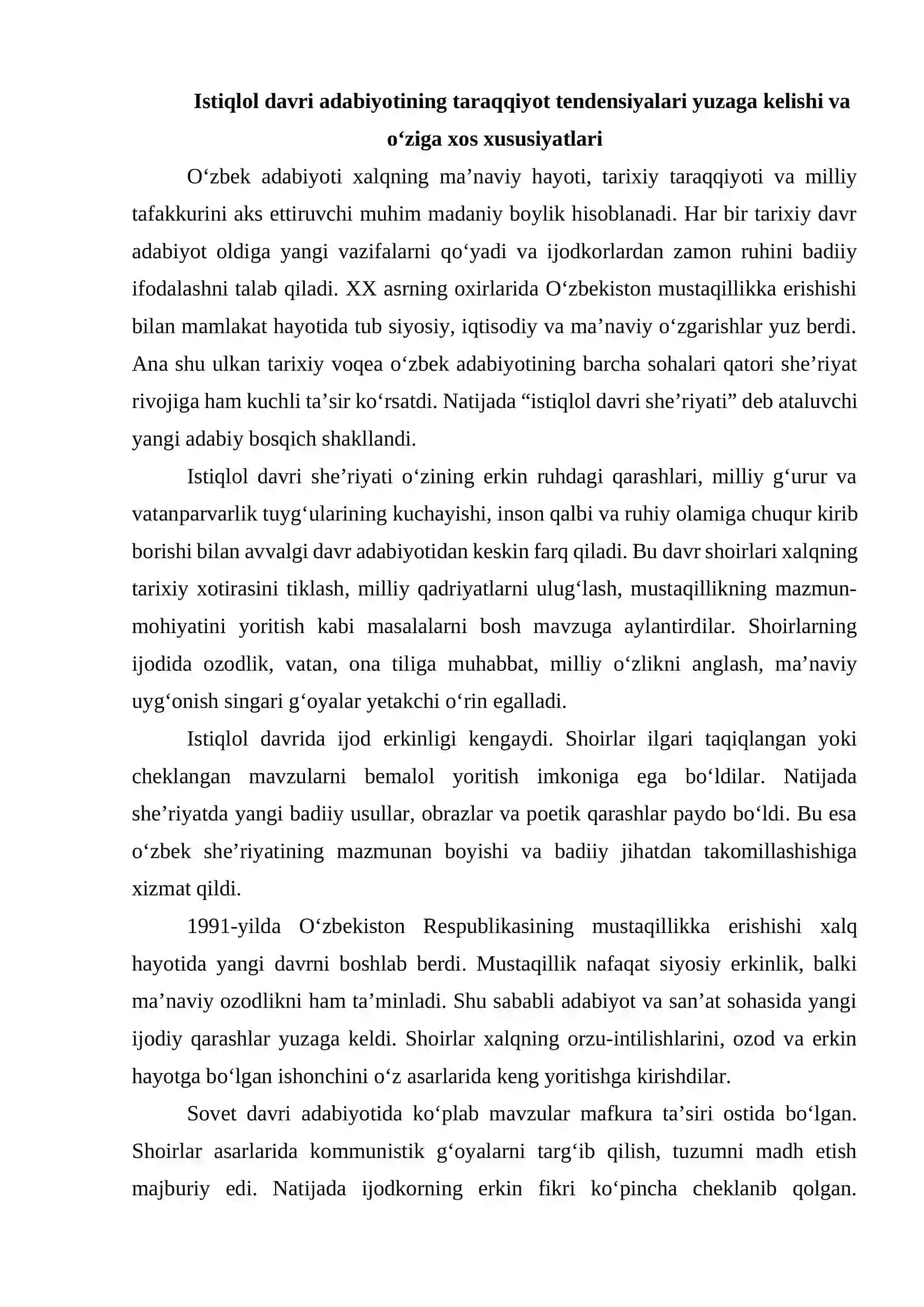 Istiqlol davri adabiyotining taraqqiyot tendensiyalari 2