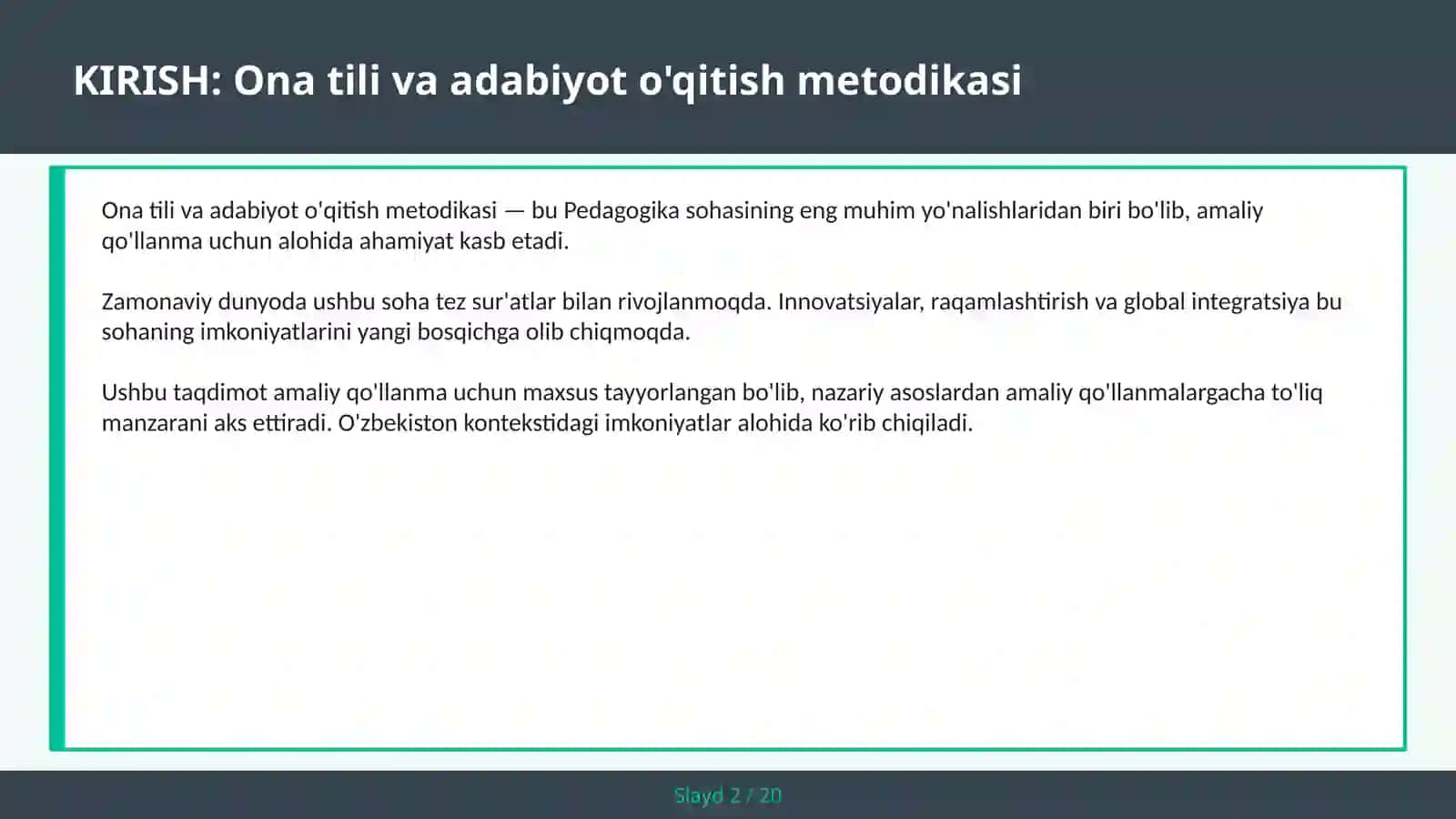 ONA TILI VA ADABIYOT O'QITISH METODIKASI 2