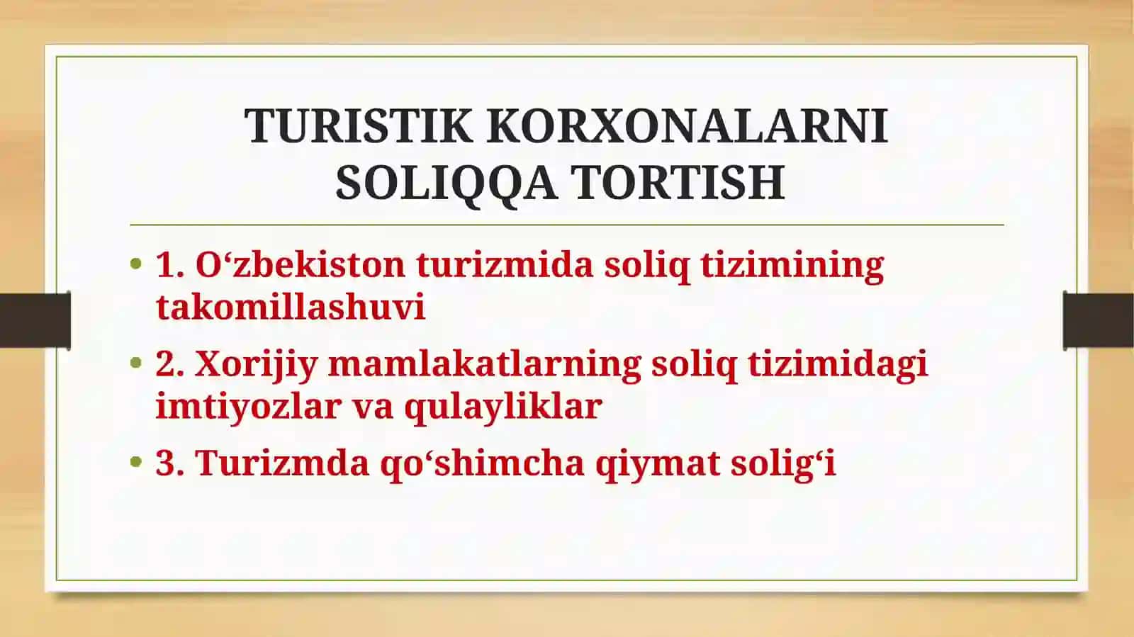 TURISTIK KORXONALARNI SOLIQQA TORTISH 2