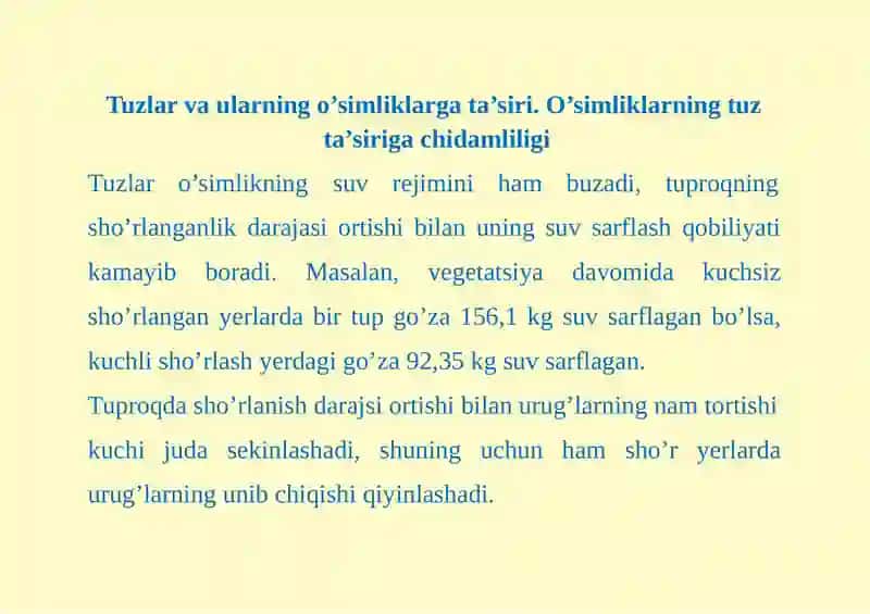 O’simliklarningsho’rlanishgachidamliligi 2