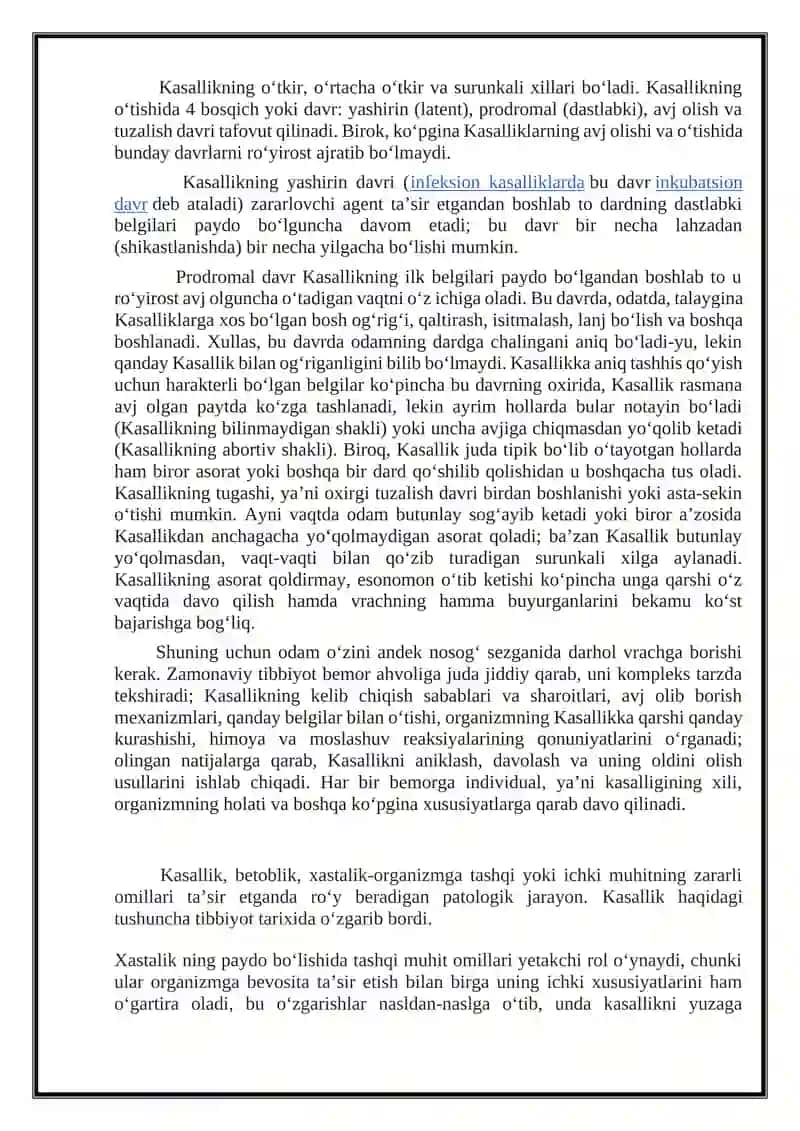 Kasallik va uning bosqichlari haqida umumiy ma’lumot 2