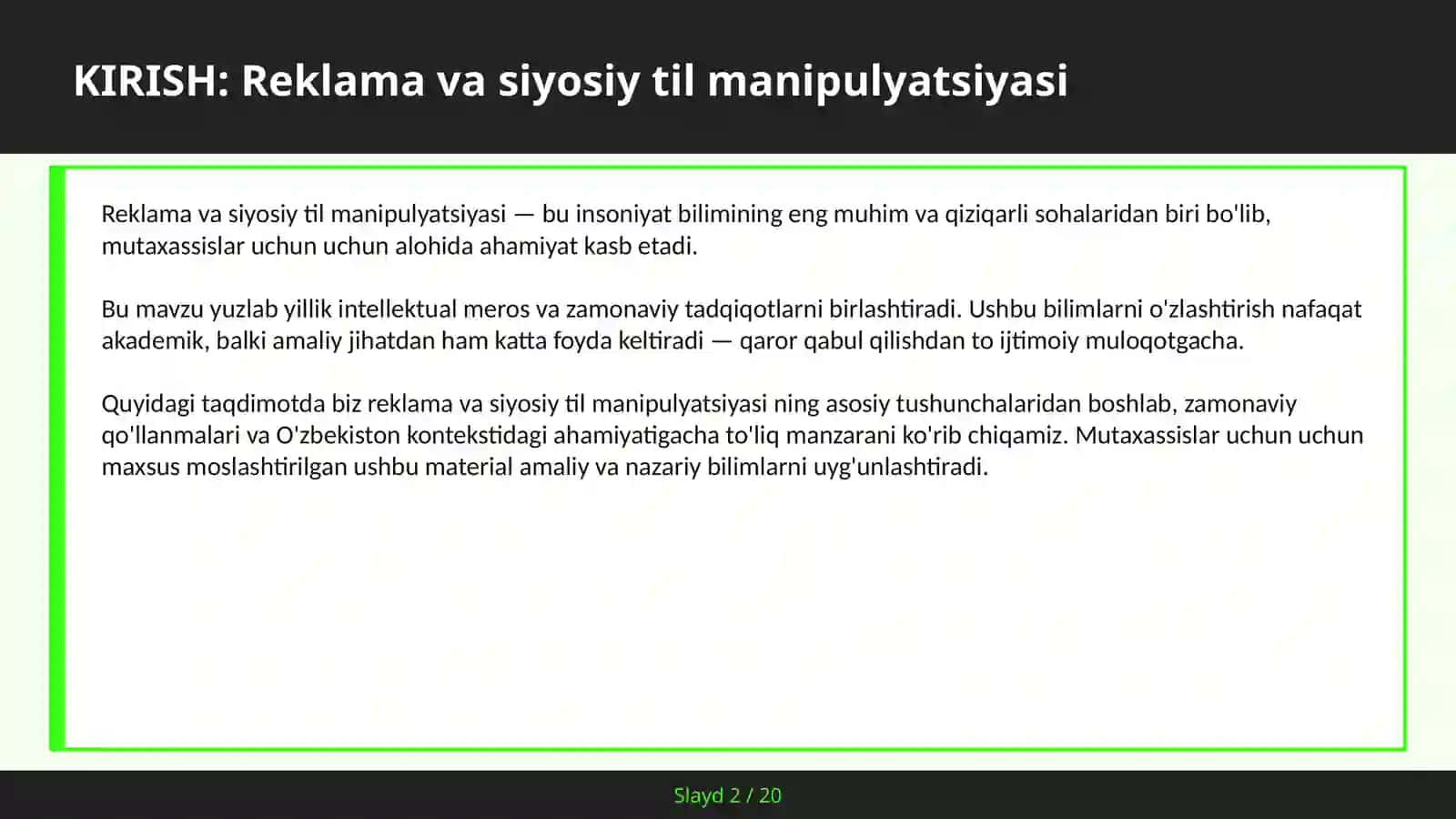 Reklama va siyosiy til manipulyatsiyasi 2